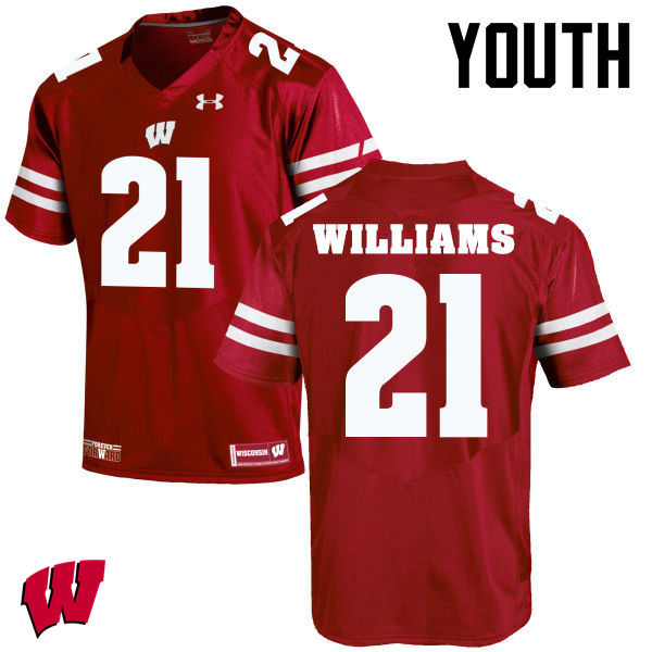 Wisconsin Badgers Youth #21 Caesar Williams NCAA Under Armour Authentic Red College Stitched Football Jersey BQ40A30BB